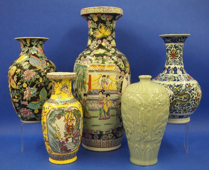 Chinese Enameled and Celadon Porcelain Vases