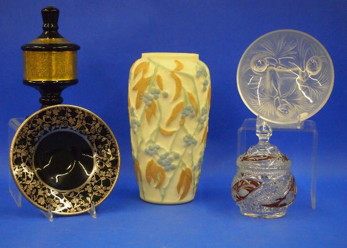 Collection of Fired Gold and Silver Overlay Glass, Consolidated Glass, French and Cut Ruby to Clear Glass