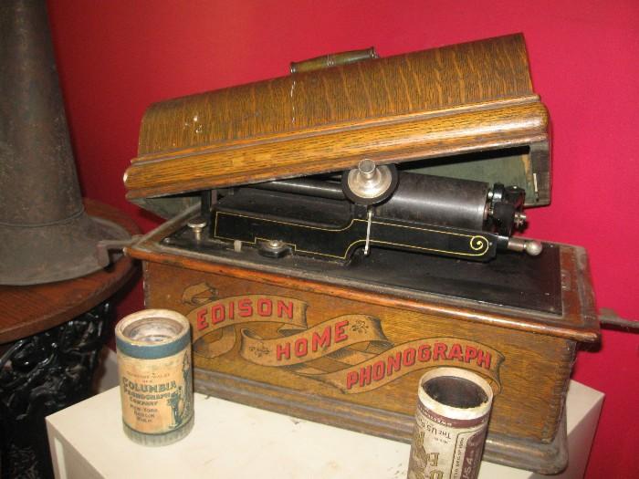 Edison Home Phonograph with rolls