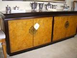 Century Furniture Company credenza or buffet. Victorian and other silverplate is displayed on top