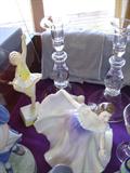 Royal Worcester ballerina figurine, Royal Doulton "Gypsy Dance" figurine and Steuben crystal candlesticks (back)