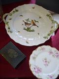 Herend open handle cake plate, Limoges plates, Tole "sugar box"