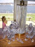 Waterford lamp base (center) and unsigned crystal elephants