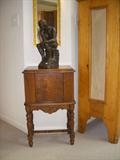 Vintage copper-lined smoking stand, "The Thinker" plaster statue