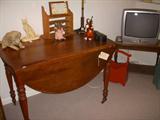 19th Century cherry dropleaf table, Old stuffed toys, etc.