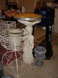 Vintage whire planter, newer plastic pedestal, Electric grill
