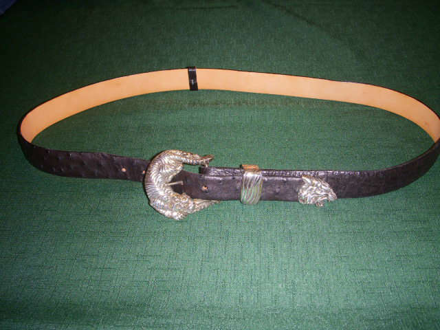 Ostrich skin belt with sterling buckle and accents