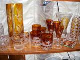 Amber-cut-to-clear crystal glassware