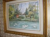 Watercolor of local scene, signed Mary Lou Moll, dated 1987. Sight Size: 18' x 24"