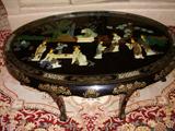 Good quality chinese stone decorated table with glass top