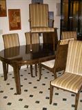 Burl veneer table and chairs.
