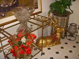 Drinks cart, Inlaid "Morroccan" stand in corner (losses), Store display reindeer, etc.