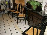 Henredon dining set (table needs assembly), 6 chairs and server on casters