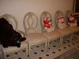 Set of 5 chairs with assorted stuffed animals. Bears are all from Marshall Field's in Chicago