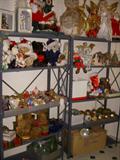 Two of the 4 shelving units full of Holiday decor