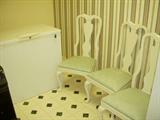 Small chest freezer and white chairs (set of 6 total)