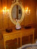 Baker credenza in pine. Mirror attributed to LaBarge