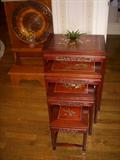 Chinese inlaid nesting tables (4) and other Asian items