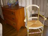 19th Century pine chest and a MacKenzie-Childs arm chair