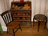 Hitchcock (signed) chair with a Chinoiserie decorated desk and table