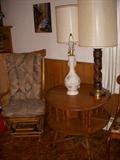 Maple table, Oak platform rocker, Lamps