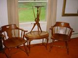 Maple captain's chairs, Oval glass-top coffee table, Victorian walnut stand