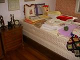 Queen mattress & springs on frame, Nite stand, Linens, More