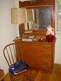 Oak dresser with mirror, Windsor-style cane seat rocker, Etc.