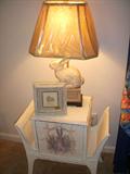 Rabbit motif table, lamp and framed print