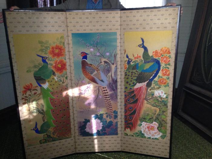 Japanese hand painted screen.  Occupied Japan