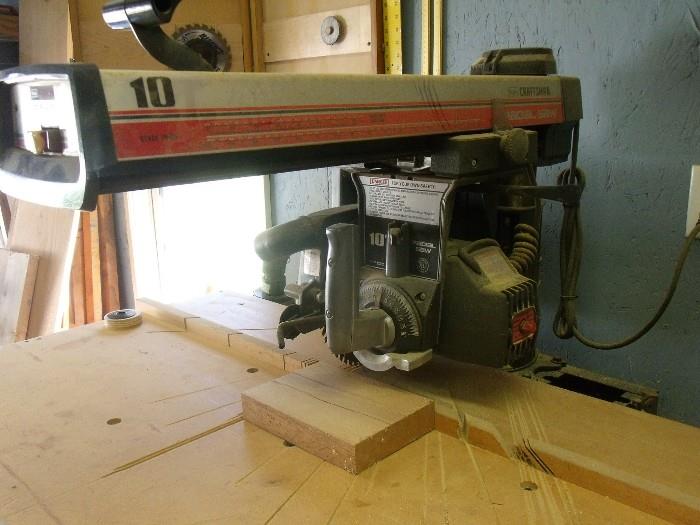 Craftsman 10" 2.5 HP Radial Saw on 2 Door cabinet w/ extra blades                              $100 