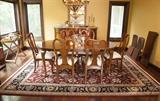 5 ft. Dining Room table, with 6 chairs, (2 Leaves, 9ft with leaves in place) Table pad. 8x12 ft wool rug