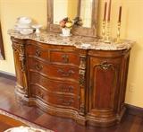 Curved Buffet table with granite top 70"w x 40"h