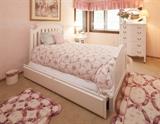 White Trundle bed, Curved white dresser 5 drawer with oval mirror