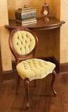 Round back wood chair with tufted fabric