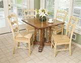 Older Oak square wood table w 4 ladder back rattan chairs