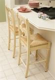 2 Ladder back rattan bar stools