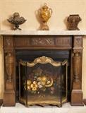 3 panel wood fireplace screen w fruit design. 3 ft high