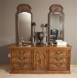 Burlington Home Furniture Long dresser. 7 drawer, with twin mirrors