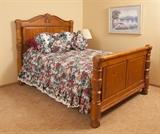 Queen wood carved headboard/footboard bed. Mattress box spring