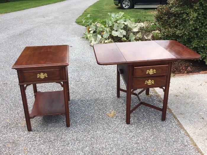 Two cherry end tables... One in right has drop leaves. Dovetail drawers.