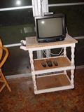 "Beachy" table on wheels, microwave cart, mobile kitchen island or a cute tv stand