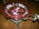 MARY GREGORY BRIDES BASKET WITH SILVER PLATE HOLDER BY TUFTS
