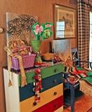 Blue Bench and festive chest of drawers