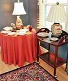 Rolling service cart, Asian lamps and Asian inspired Masons