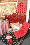 Slipper chair and Victorian headboard
