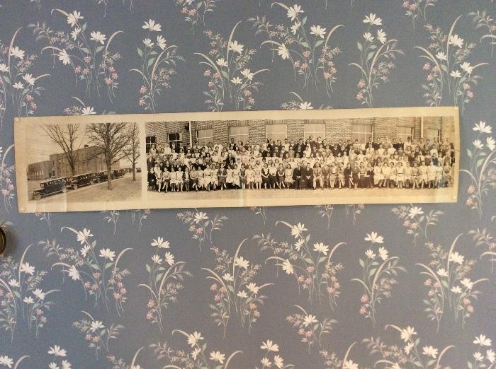 Caledonia School photo from 1930's with busses all lined up