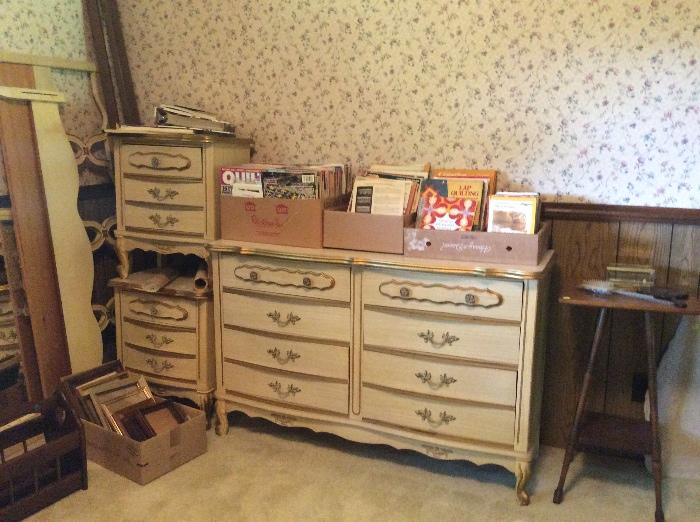 French Provincial bedroom furniture and old pattern books and quilting books