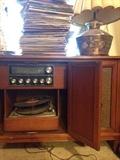 Stereo cabinet with record player and records. Third floor.