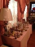Lots of small decor pieces: candlesticks, dishes, vases, lamps, etc. Living room. First floor.